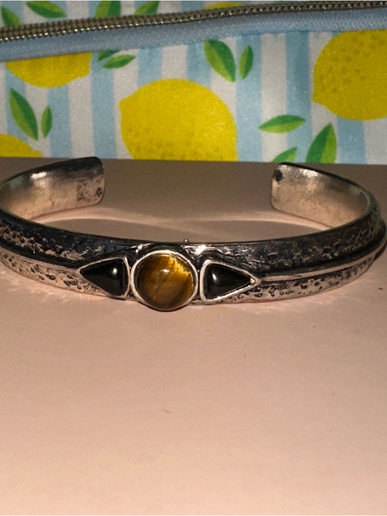 Shyanne Silver-Tone Cuff Bracelet With Tiger Eye And Black Accents 35$